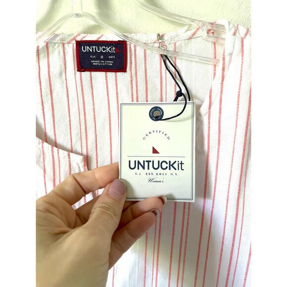 UNTUCKit Striped Linen Cotton Tunic Blouse Top White Pink Size 8 NEW - Picture 5 of 8